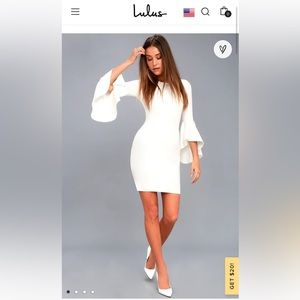 Lulus “gimme some flair white flounce sleeve body on dress”